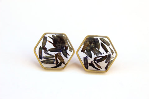 Lavender Earrings, Hexagon Studs